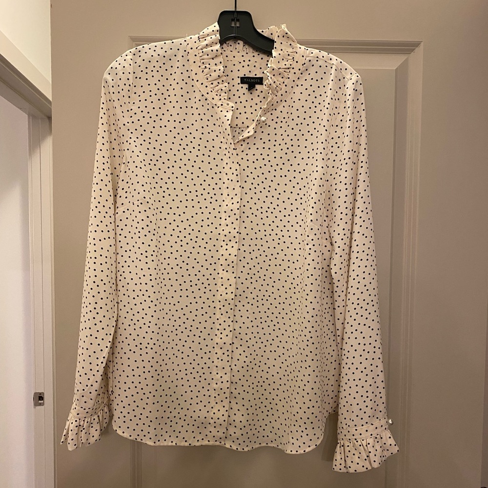 Polka Dot Ruffle Button Blouse